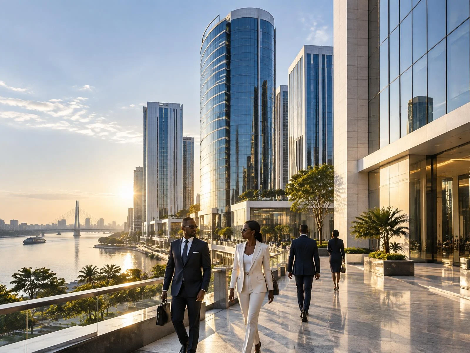 Architecture financière contemporaine en bord de fleuve à Brazzaville